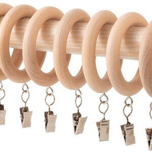 Farmhouse Wood Curtain Rings with Clips (12 pack) | NIB